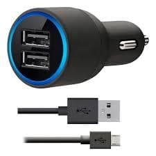 Cargador para auto, con dos salidas, incluye cable MicroUSB. Salida 2A