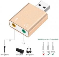 Placa Tarjeta De Sonido USB Externo 7.1 Microfono Audio 3.5mm Aluminio Noga