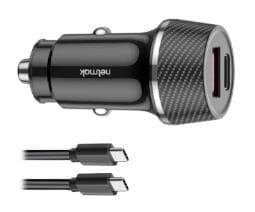 Cargador p/Auto USB-C PD 30W + USB QC3.0 18W - Incluye cable Tipo-C