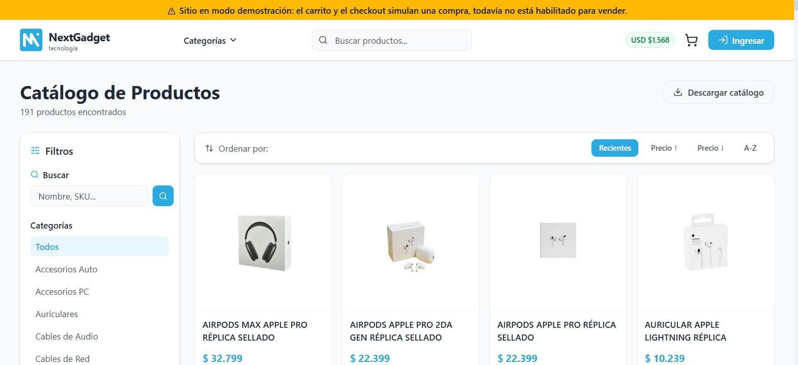 Catálogo de productos de NextGadget